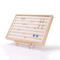 Multiple Colors Bamboo Wood Grooved Velvet RingsJewelry Display Tray Organizer