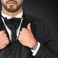 Men's Titanium-Plated Stainless Steel Woven Leather Bracelets Unique Buckle Design Fashion Charm Bracelets Black Brown White