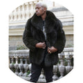 Men's Winter Warm Big Collar Black Color Custom Real Fox Fur Coat
