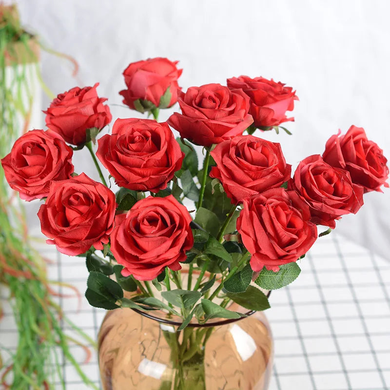 D190 Factory Bulk Wholesale Valentine's Day Artificial Single Velvet Rose Multicolor Real Touch Rose Decorative Flower