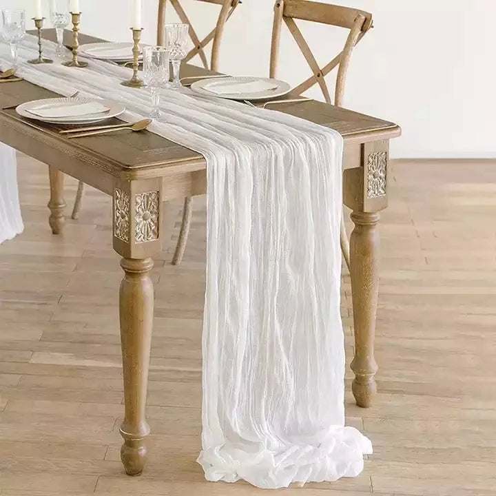 Wedding Christmas Woven Polyester/Cotton Cheesecloth Gauze Table Runner Holiday Decoration for Home & Hotel Use