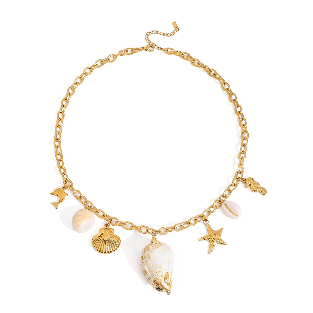 J&D Ocean Trendy Vacation 18K Real Gold Plated Stainless Steel Charm Necklace Link Chain for Parties
