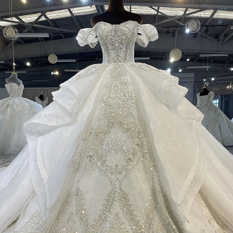 MN98 Stylish Elegant Wedding Dress Fashion White Bridal Bow Luxury Trailing Ball Gowns