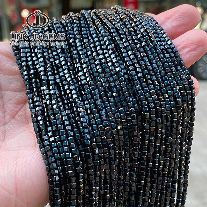 JD Natural Black Spinel Faceted Square Stone Beads 2mm Tiny Size for Jewelry Making 8mm Strand Unit