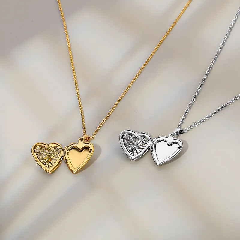 Stainless Steel DIY Floating Locket Necklace Gold Plated Heart Shape with Diamond and Zircon for Party