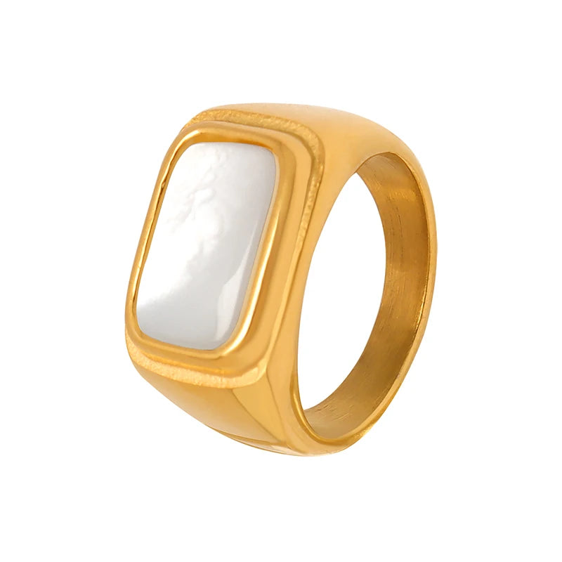 French Ins Style Retro Titanium Steel Inlaid White Seashell Color - Free Ring Women's Jewelry Plated With 18 Real Gold Jewelry