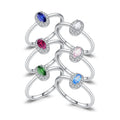 Fashion Elegant Exquisite Colorful Gemstone Ring S925 Sterling Silver Rhodium Plated Oval Design Cubic Zirconia Ring