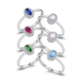 Fashion Elegant Exquisite Colorful Gemstone Ring S925 Sterling Silver Rhodium Plated Oval Design Cubic Zirconia Ring
