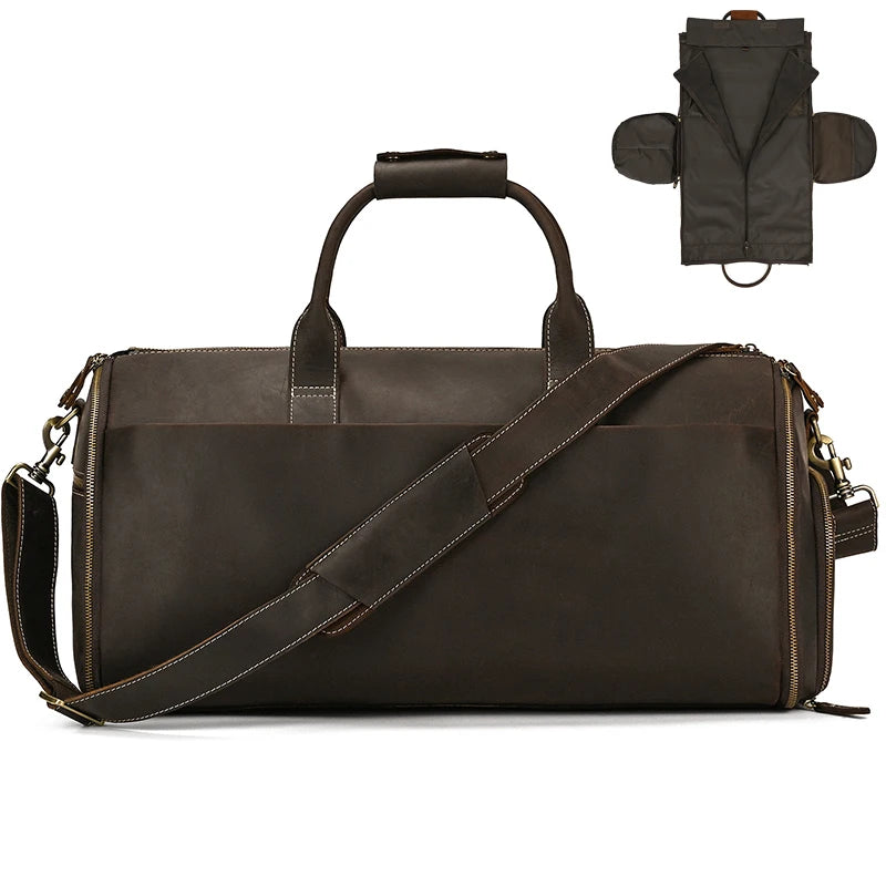 Genuine Leather Man Folding Suit Bag Business Travel Bag With Shoe Pocket Coskin Luggage Bag for Suits Weekend for Flights
