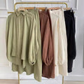 New Muslim Women Casual Skirt Set Puff Sleeve Lapel Collar Shirt Top + Loose Maxi Skirt Spring Summer Lady Long Two Piece Set MegaBDM