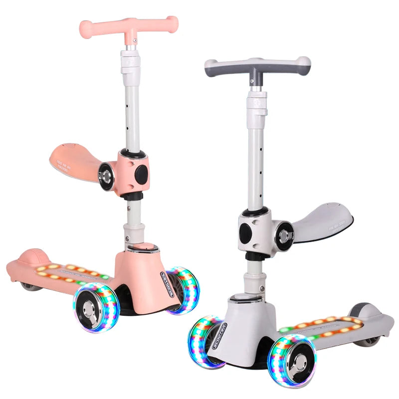 Cool Music Foldable Kids Scooter 3 Wheels PU Light-Up Extra-Wide Deck Toddler Children Kick Scooter for Kids