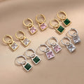 Simple 14 Gold Plated Stainless Steel Crystal Square Drop Earrings Titanium Steel Color Rectangle Zircon Earring for Women