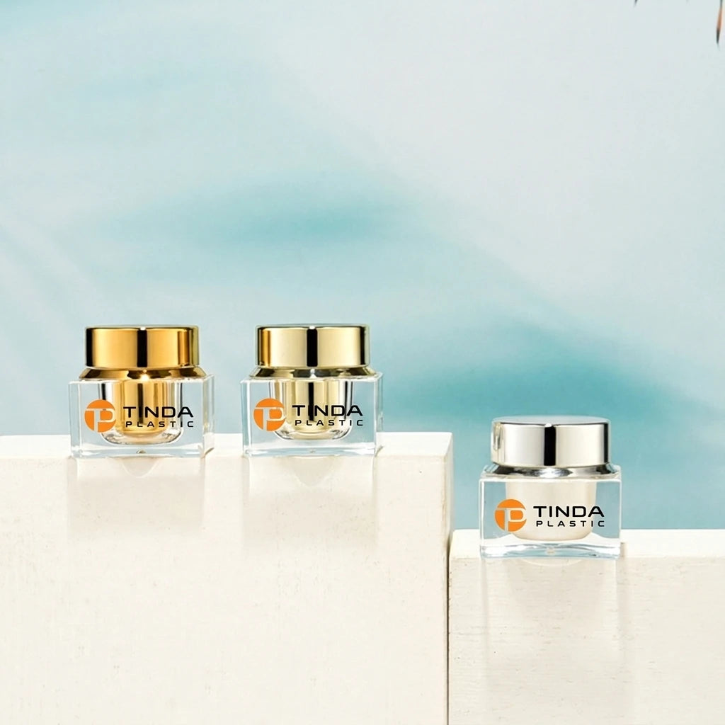 5g Gold Biodegradable Square Double Wall Empty Acrylic Screw Top Cosmetic Cream & Lotion Jar for Eye Cream and Skin Care