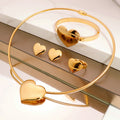 2025 Wholesale Fashion 4 Piece Stainless Steel Jewelry Heart Necklace Earrings Bracelet Ring Gold Plate Set for Women Gifts