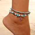 Summer Fashion Ocean Beach Anklet for Women Starfish Wave Sea Turtle Shell Tree Life Charm Pearl Beaded Ankle Foot Jewelry