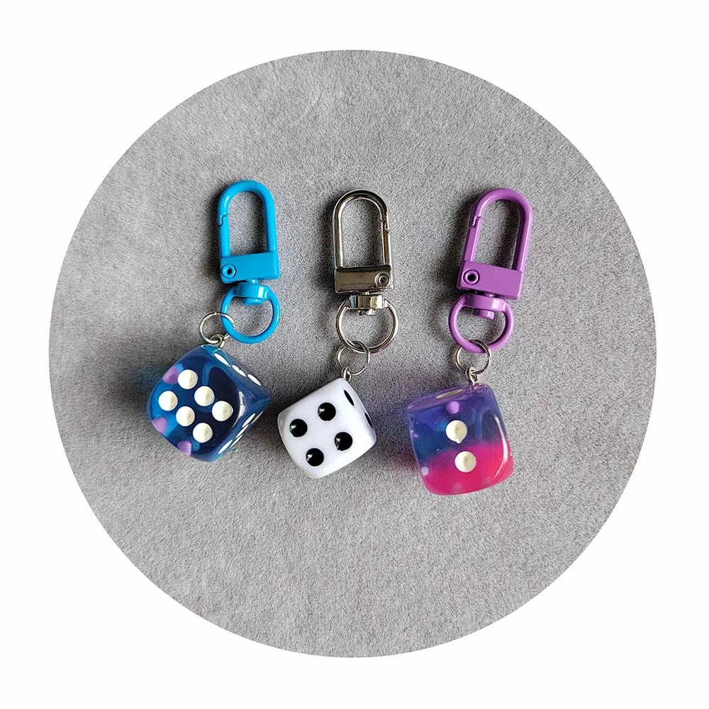 Creative Multi Colors Dice Keychain Women Men Funny Game Resin Dice Keyrings Accessories Handbag Purse Ornaments Car Trinket Gif