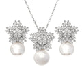 Cubic Zircon Flower Pearl Drop Necklace and Earring Set for Wedding Bridal Parties Gifts Engagements-Social Occasion Jewelry