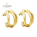Wholesale Non Fading Fashion Jewelry 18K Gold Plated Stainless Steel Creative Multi Layered C Shape Hoop Earrings for Women
