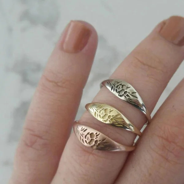 Huitan Hotsale Refine Simple Retro Flower Carved Unique Anillos for Women Trendy Girls Lady Rose Gold Silver Daily Vintage Rings