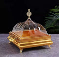 2022 New Arrived Vintage Light Luxury Arabic Turkish Gold Color Square Food Serving Metal Tray With Acrylic Lids Cake Trays
