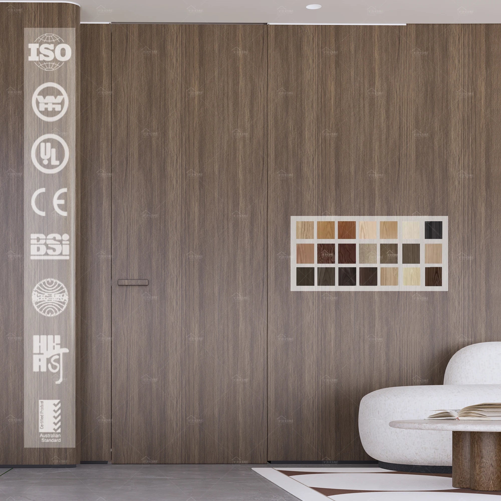China top wood door factory custom wooden interior frameless door for villa hotel modern flushed invisible doors in wall