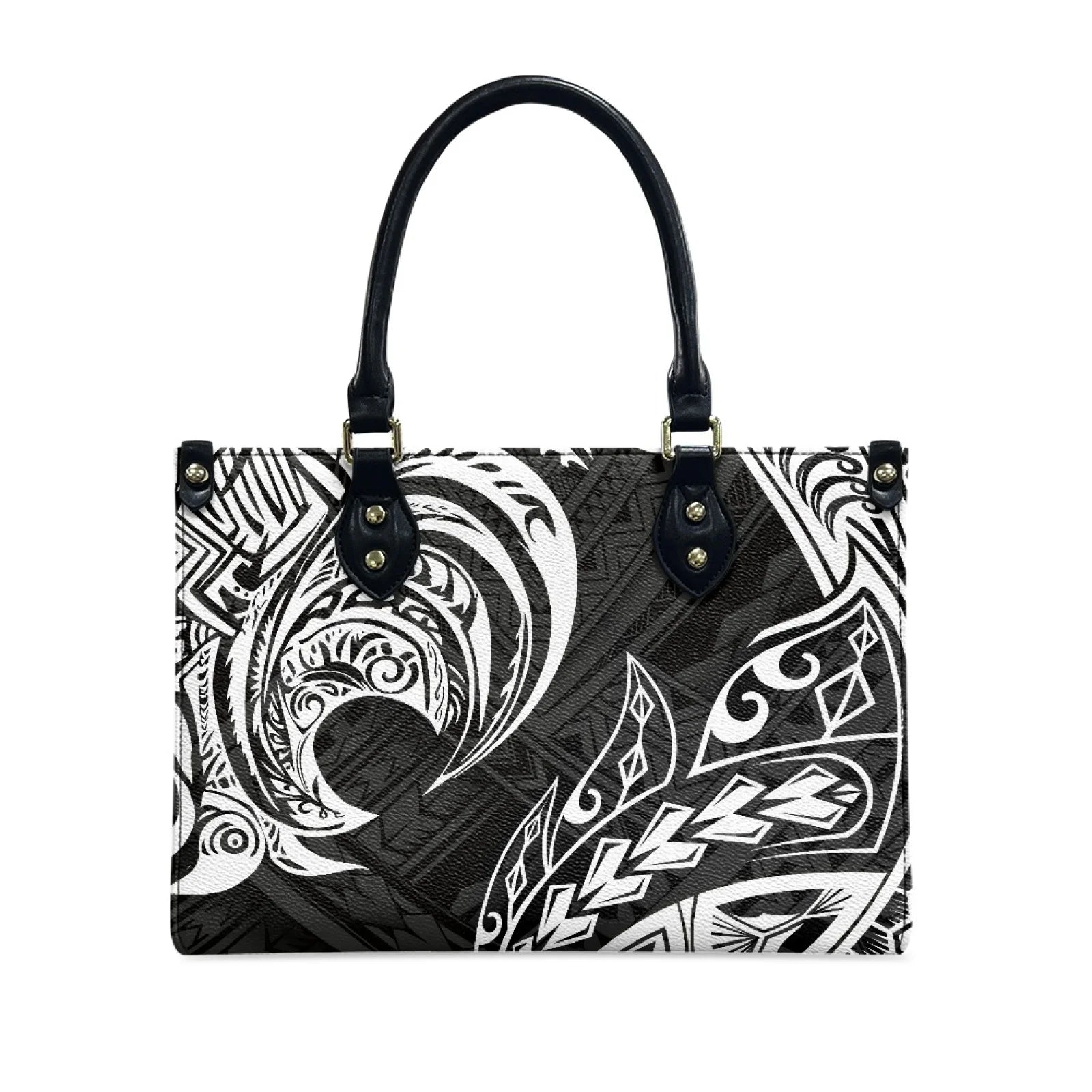 Vintage Black White Printed Women's Handbags Polynesian Samoan Tribal Purses Print on Demand Womens Tote Handbags Luxury Purses