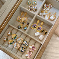 Vintage Multi Styles Enamel Earrings Heart Flower Stud Earrings Baroque Pearl Earrings for Women