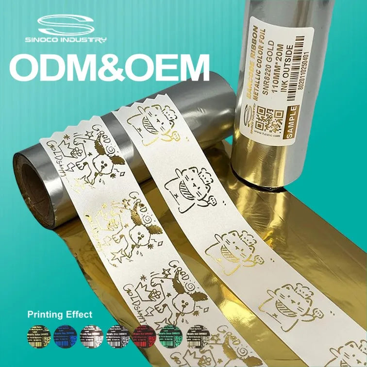 Factory Direct Supply 110mm*200m Ink Out High Density Mirror Gold Thermal Transfer Resin Foil for Large Format Barcode Printing