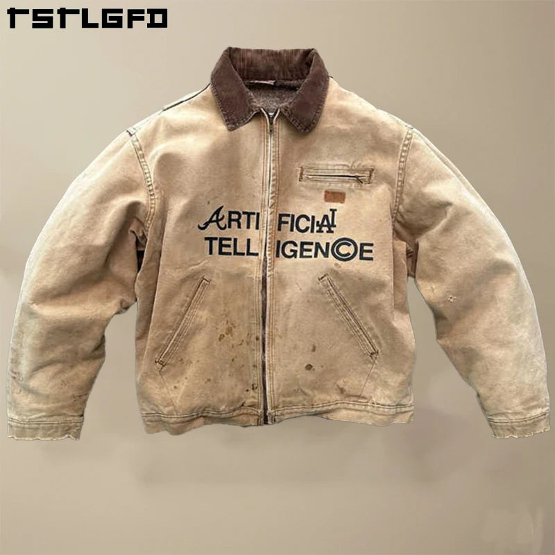 Custom Distress Heavy Duck Canvas Work Jacket With Lined Vintage Worker Detroit Jacket Heavyweight Chore Carpenter Jacket
