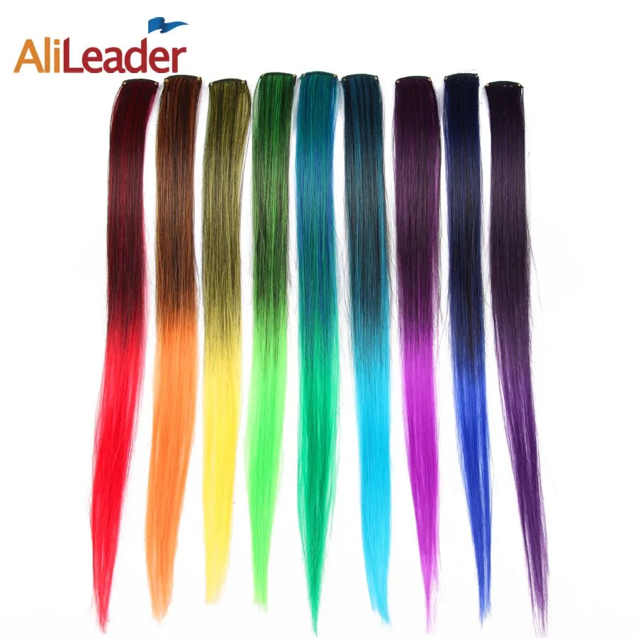 AliLeader Wholesale Price High Temperature Fiber Colored Hair Extension Straight One Clip in Hairpieces with Synthetic Hair