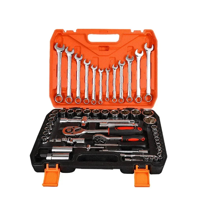 61pcs Metric S2&CR-V Sockets Set 1/2 1/4 3/8 Inch Ratchet Wrench and Bit for Auto Repair & Household Mechanic Tool Kits