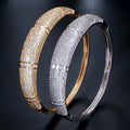 Yellow Gold Color Armband Luxury Bridal Wedding Bracelet Hundreds Sparking White Cubic Zircon Setting Open Cuff Bangle for Women