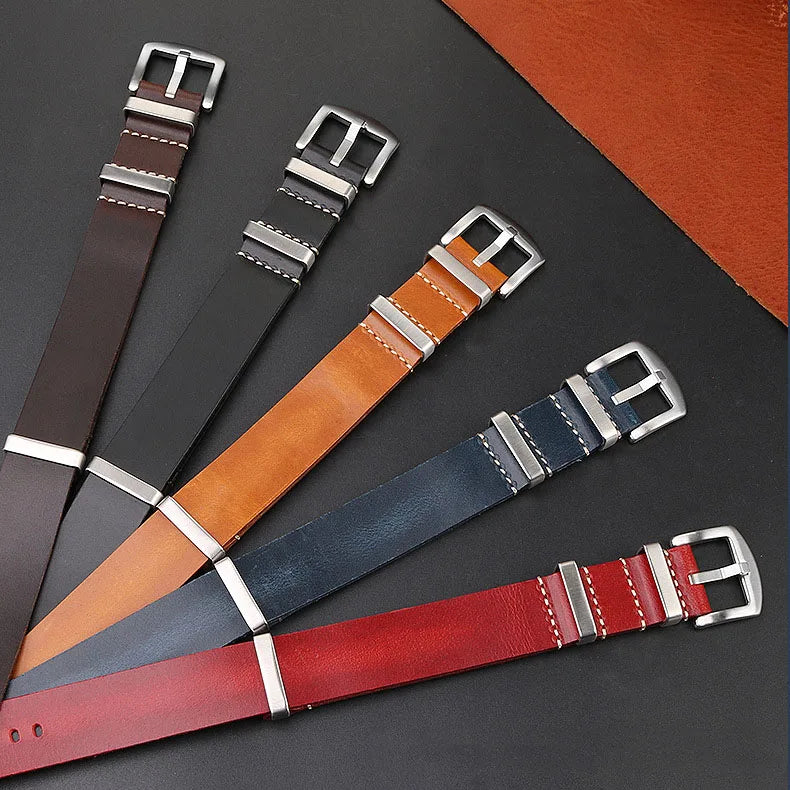 Custom One Pass Crazy Horse Oiled Leather Watch Straps with Customized Debossed Embossed Logo Handmade Genuine Leather Strap