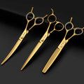 Vacuum Plating Golden Professional Pet Beauty Curved Scissors Straight Scissors 7.0 Inch Dog Hair Trimming Scissors