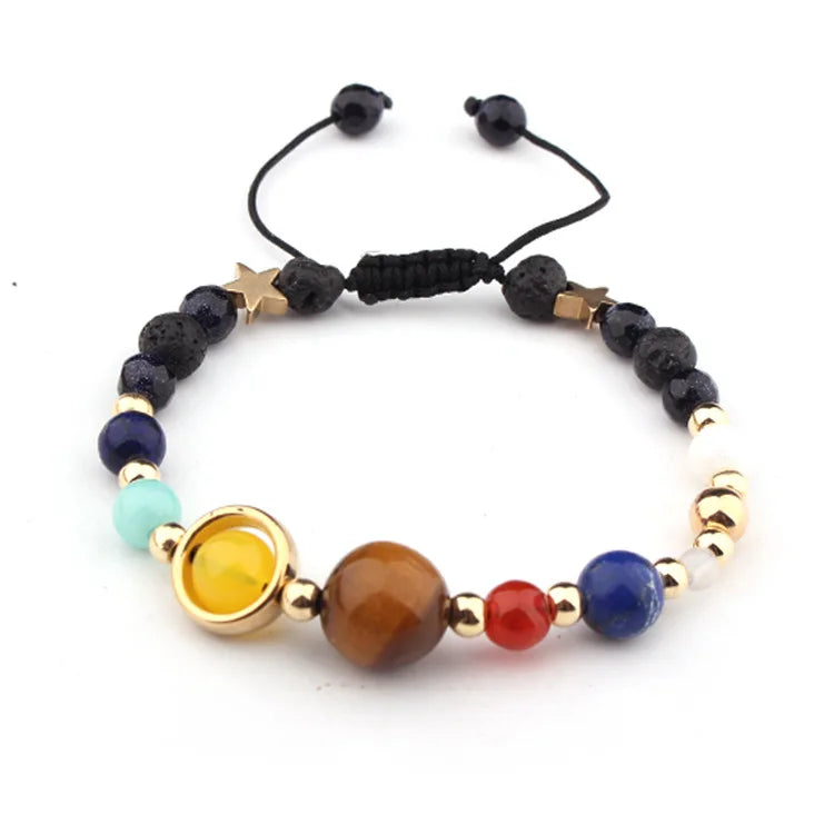 New Design Solar System Planet Beads Heart Pattern Agate Crystal Amethyst Healing Energy Stone Bangle Available Different Sizes
