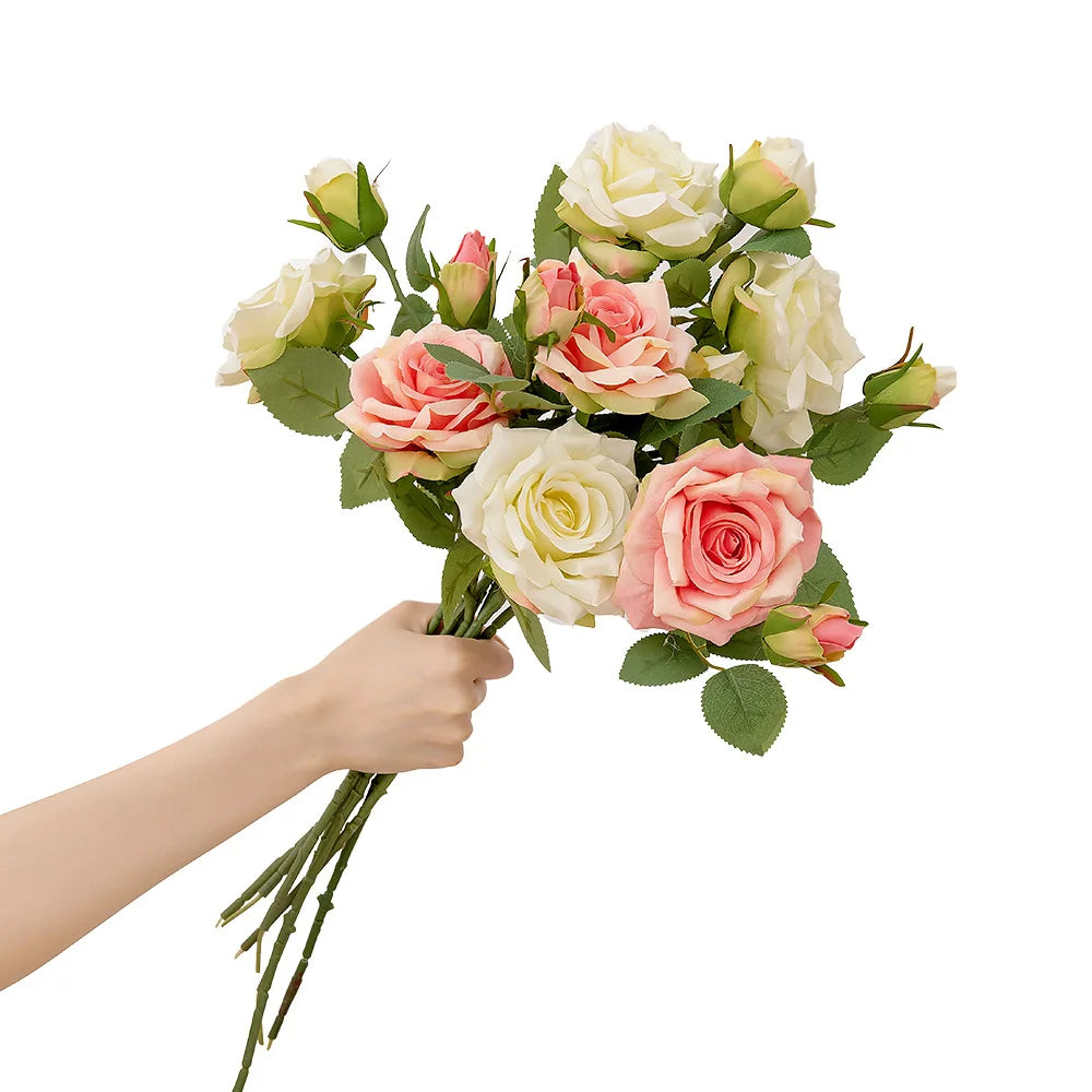 46cm Length Real Touch Feel Flowers Rose Short Branch 2 Head Rose Home Decoration Artificial Flowers Decor