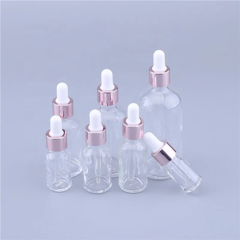 Skin Care Packaging Essential Oil Glass Dropper Bottle Serum Bottles With Rose Lid for Liquor 5ML 10ML 15ML 20ML 30ML 50ML 100ML
