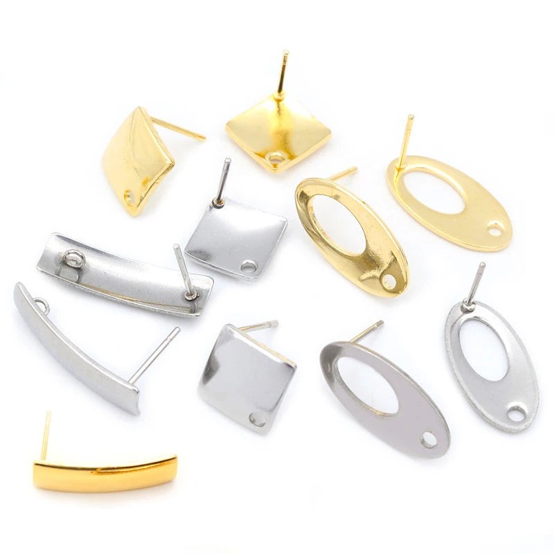 20pcs/Lot 316 Stainless Steel Geometric Polygonal Earring Stud Earring Posts Connector for DIY Earring Jewelry Making Supplies