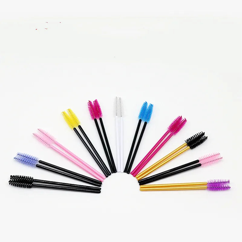 Custom Packaging Eyebrow Mascara Wand Eyelash Spoolie Brush 50pcs/bag Wholesale Disposable Lash Wands Eyelash Extension Brush