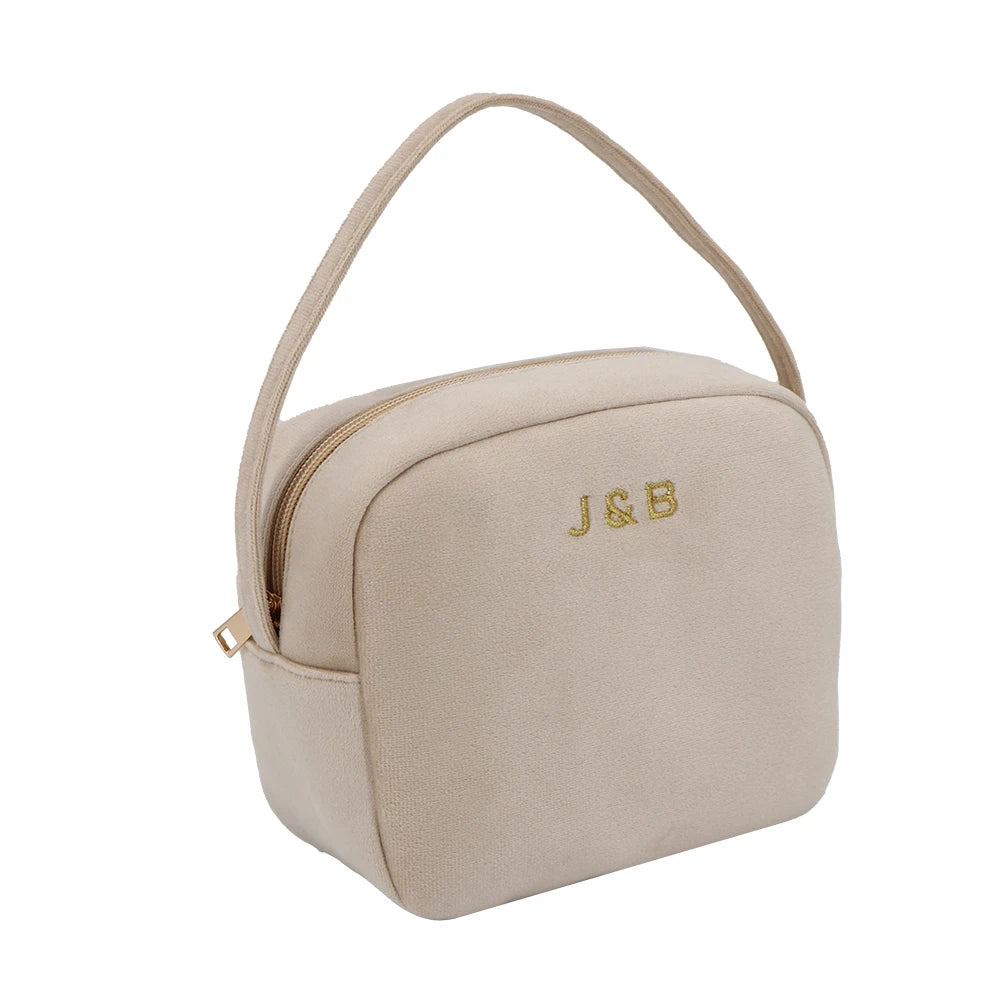 Factory Direct Promotional Large Capacity Portable Travel Velvet Toiletry Wash Skin Scare Bags Logo Customise with Handle