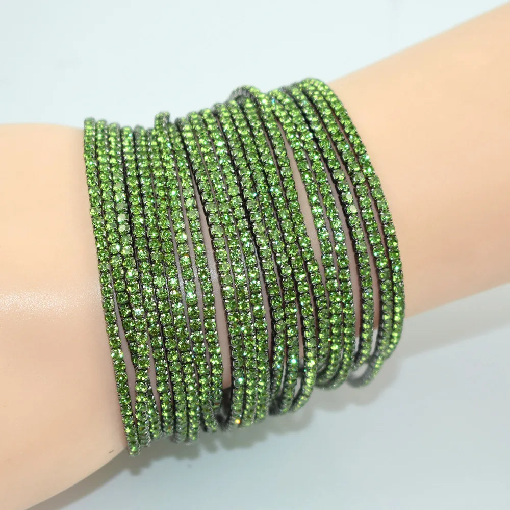 2mm Single Row Rhinestone Thin Bangle Jewelry Colorful Stretch Tennis Bracelet for Women