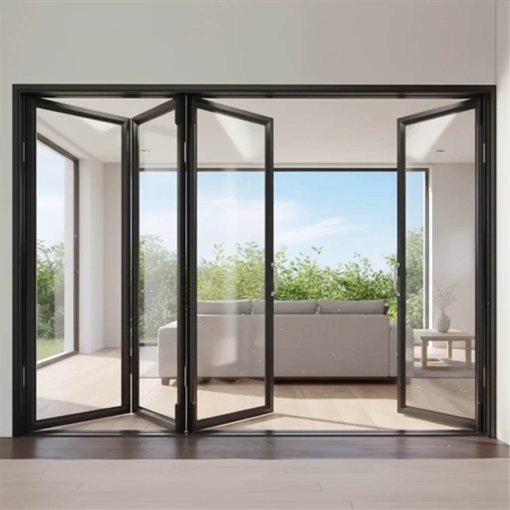 Interior Modern Villa Bi-Folding Door Aluminum Alloy Accordion Folding Glass Door with Sound Insulation Finished Surface
