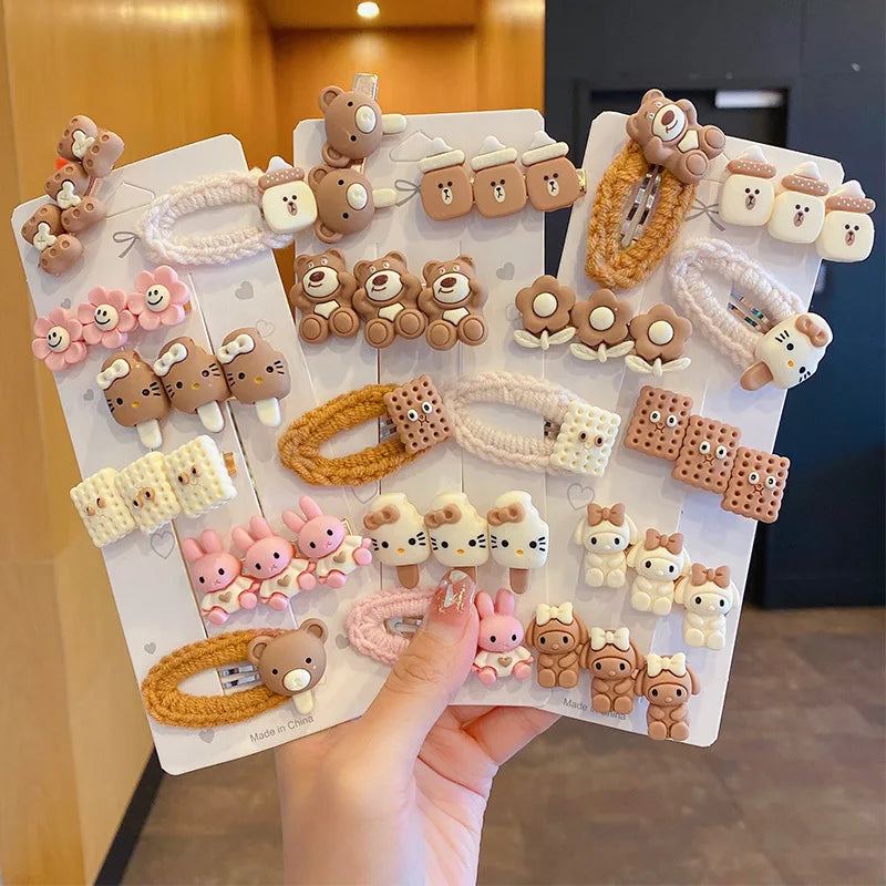 5CM 2pcs/Set Autumn Winter Mix Colors Plastic Lovely Cartoon Hairpin Knitting Yarn Hairgrips Sweet Girl Korean Hair Accessories
