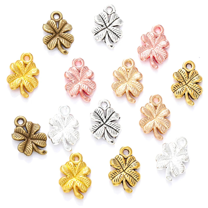 7 Colour Antique Silver Color Lucky Four Leaf Clover Charms Making Pendant Fit DIY Handmade Jewelry 17*11mm Q404