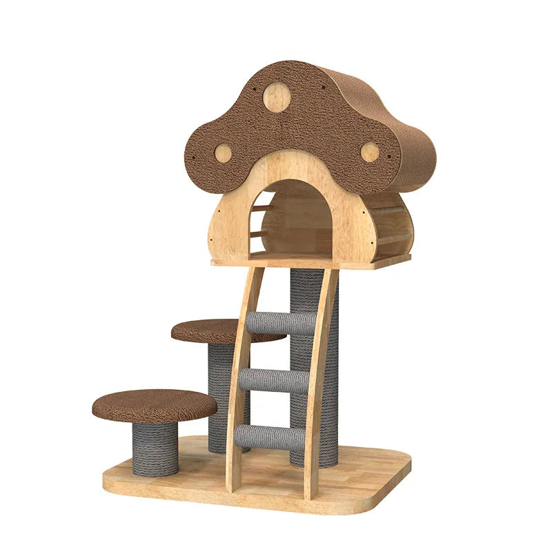 Modern Small Solid Wood Mushroom Cat Climbing Rack Corrugated Cat Pet Toy Supplies with Nest Grinding Claw Column for Cat Play