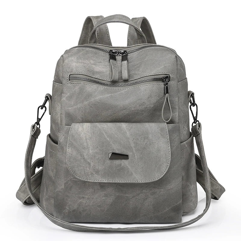Vintage Women's Large Capacity PU Leather Travel Shoulder Bag Backpacks Zipper Multi-Purpose Summer Design Handbags School