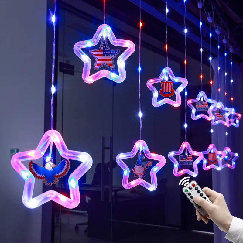 DAMAI USA Independence Day Flag Eagle America National Day Luminous Star Lights 4th of July Decor Wall Hanging Decor LED Lights