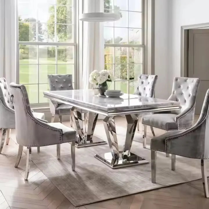 Modern Luxury 6-Seater Dining Table Set Nordic Style Marble Top Metal Furniture 6 Chairs for Apartment Restaurant Bathroom Use