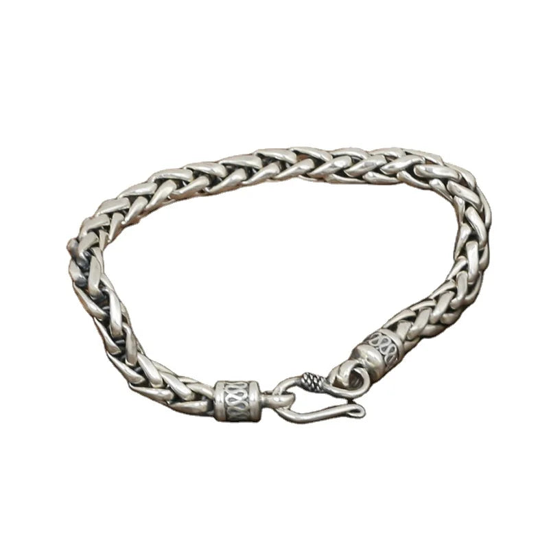 Wholesale S925 Sterling Silver Bracelet for Men Fashion Vintage Hand Braided Twist Bracelet Jewelry