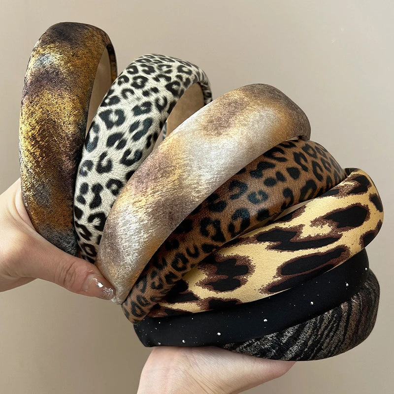 French Vintage Leopard Sponge Hair Hoop High Grade Alphabetic Flocking Fabric Hairband High Vertex Showing Small Faces Diademas